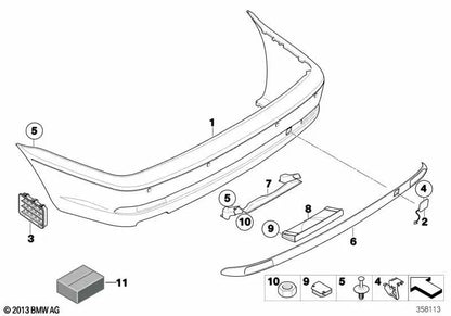 Revestimiento parachoques imprimado trasero para BMW Serie 3 E46 (OEM 51127112643). Original BMW.