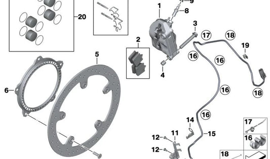 Disco de freno delantero con remache OEM 34117723493 para BMW Motorrad S 1000 RR (K46), S 1000 R (K47). Original BMW Motorrad.