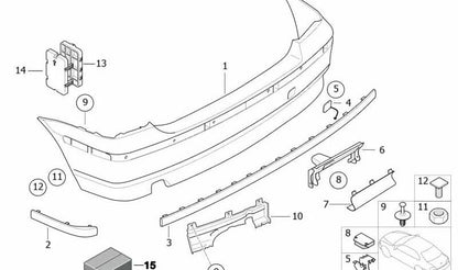 Revestimiento parachoques imprimado trasero para BMW Serie 3 E46 (OEM 51127030891). Original BMW.
