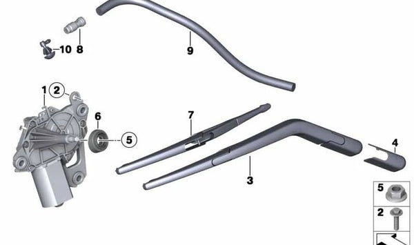Difusor de lavaparabrisas trasero OEM 63252755545 para MINI Clubman R55 y R55 LCI. Original MINI.