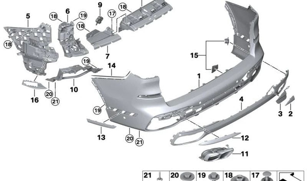 Embellecedor de tubo de escape derecho OEM 51125A5C8E8 para BMW G05, G18, G06, G07. Original BMW.