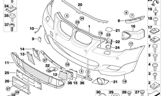 Chapaleta imprimada izquierda OEM 51117111741 para BMW Serie 5 E60, E60 LCI, E61, E61 LCI. Original BMW.