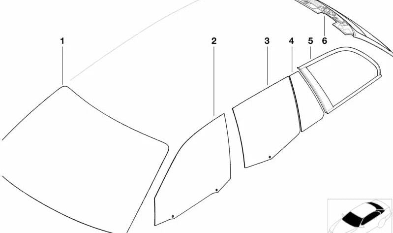 Cristal verde puerta trasera izquierda OEM 51348208997 para BMW E46. Original BMW.