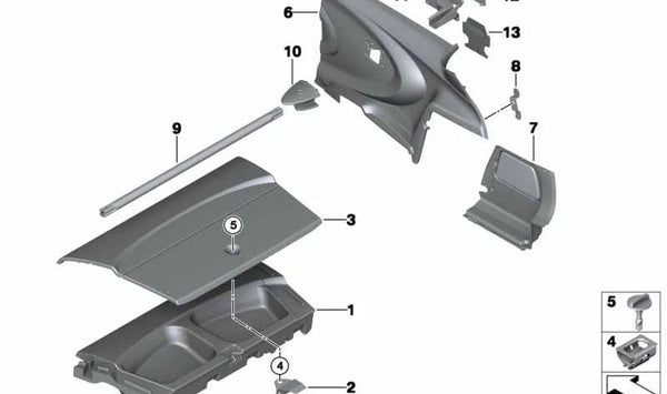 Soporte izquierdo tubo fijación de carga OEM 41007375775 para MINI R55, R56, R57. Pieza original MINI.