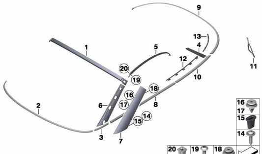 Junta de espuma del montante A derecho OEM 51137351732 para MINI Coupé R58, Roadster R59… y más. Original MINI.