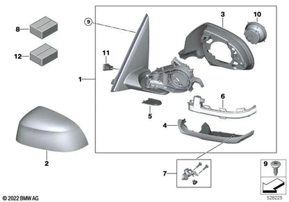 Conjunto de capa de base de espelho para BMW X3 F97, G01, G08, X4 F98, G02, X5 F95, G05, X6 F96, G06, X7 G07, XM G09 (OEM 51168496625). BMW original