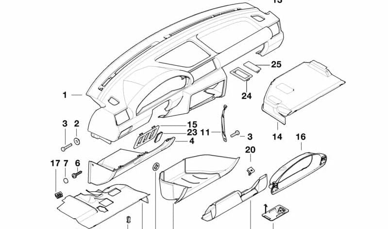 OEM pier nut 0712926325 for BMW E36 {316g, 316i manual and automatic, 318TDS}. Original BMW piece. Ideal for inner trimmizations and dashboard components.