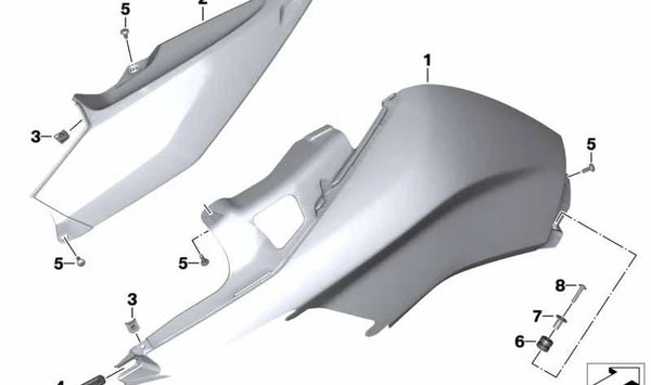 Cubierta lateral del depósito inferior derecha OEM 46637727444 para BMW Motorrad K 1600 GT, GTL y GTL Exclusive (KK48). Compatible con modelos fabricados entre 2010 y 2016. Recambio original BMW Motorrad.