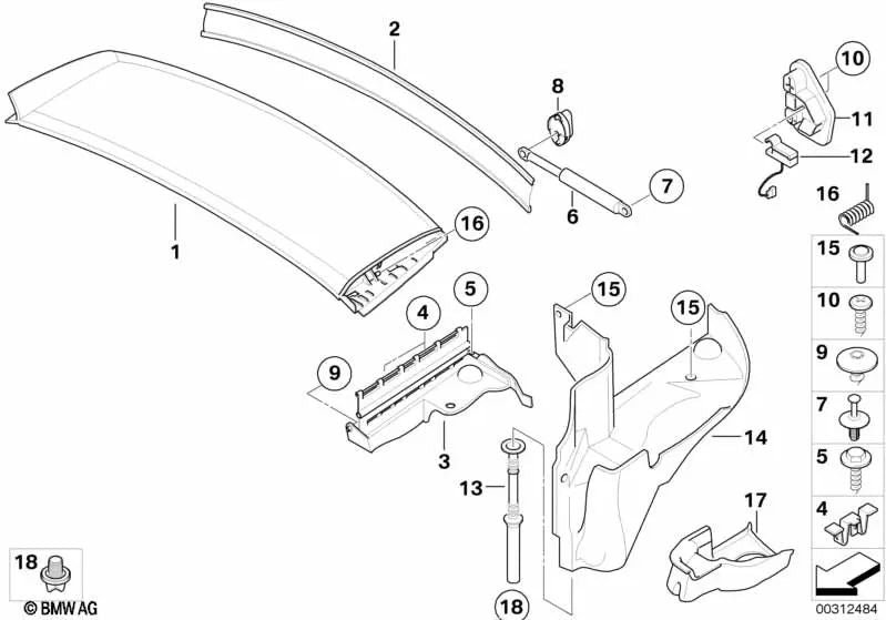 Soporte de techo corredizo derecho para BMW Z4 E85 (OEM 54317060836). Original BMW.