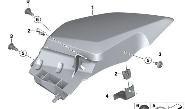 Tapa lateral derecha OEM 46638534853 para BMW Motorrad R 1200 RT (RK52) y R 1250 RT (RK52). Original BMW Motorrad.