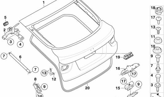 Tope izquierdo OEM 51247175827 para BMW E71, E72. Original BMW.