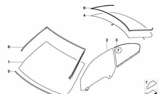 Rechtsseitiges Glas mit Sonnenschutz OEM 51487180514 für BMW E92 und E92N. Original BMW.