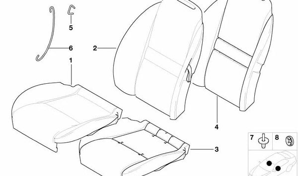 Funda de asiento en cuero (lado derecho) OEM 52108025868 para BMW Z8 (E52). Original BMW.
