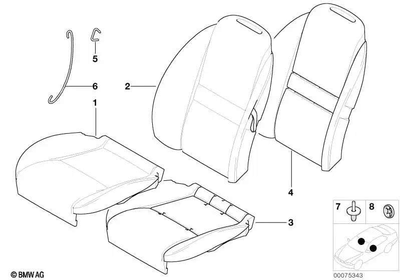 Capa de assento de couro para BMW Z8 E52 (OEM 52108025870). BMW originais.