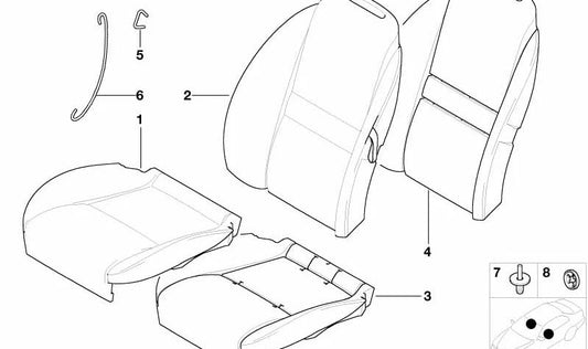 Funda de asiento de cuero derecha OEM 52107027234 para BMW E52 Z8. Original BMW.