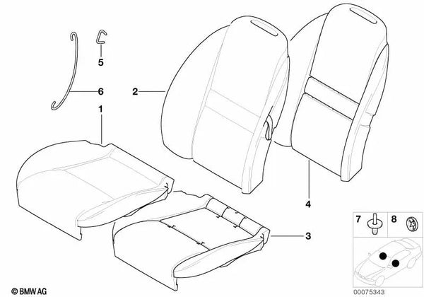 Funda asiento de cuero izquierda para BMW Z8 E52 (OEM 52107027229). Original BMW.
