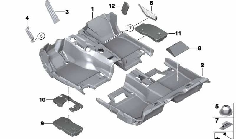 Oyster feet network 51477230917 for BMW 5 F10 series, F10N, F11, F11n, F18, F18N and 6 F06 series, F06N, F12, F12N, F13, F13N. Original BMW.