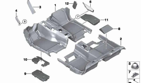 Inserto de moqueta OEM 51477249782 para BMW F06, F07, F10, F11, F12, F13. Original BMW.