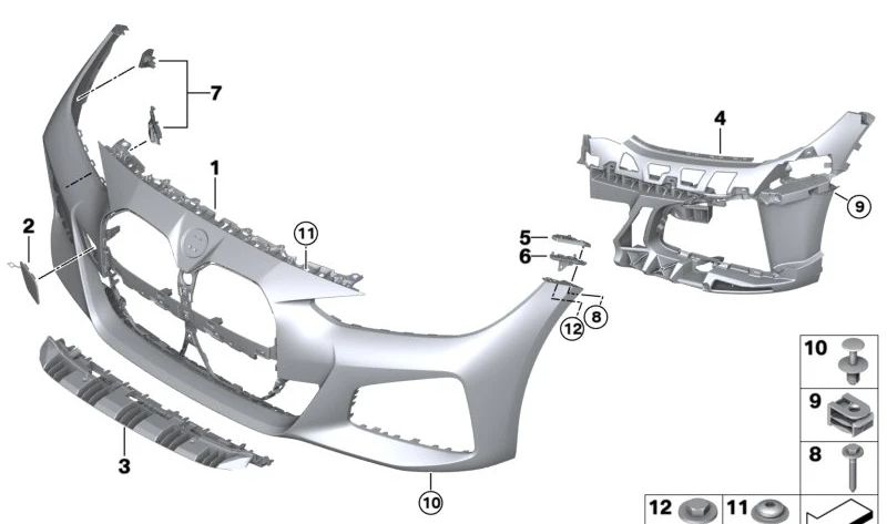Paragolpes delantero imprimado OEM 51115A0F333 para BMW G26. Original BMW.