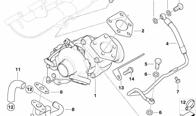 Soporte de turbo OEM 11657794254 para BMW E65, E66. Original BMW.
