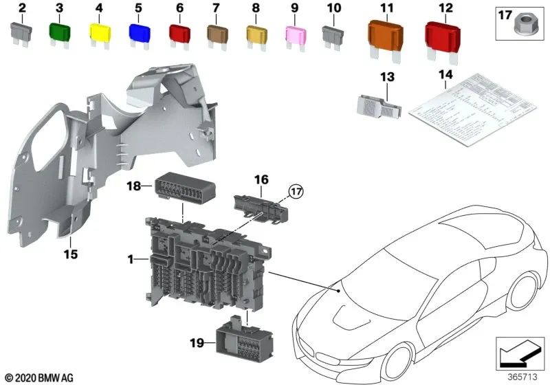 Power Distributor Bracket for BMW I12, I12N, I15 (OEM 61139289619). Original BMW