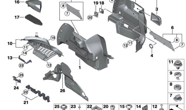 Revestimiento compartimento equipajes derecho OEM 51479812314 para MINI Cooper D R56, Cooper R56, Cooper ALL4 R61... y más. Original MINI.