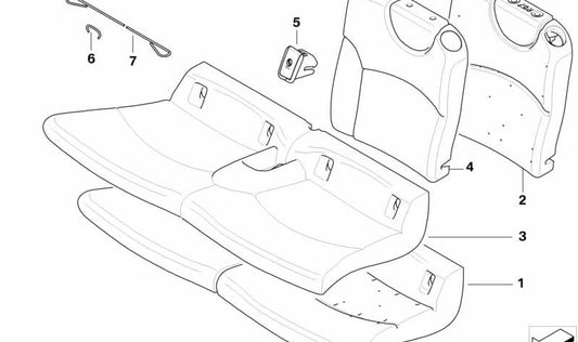 Espuma asiento trasero OEM 52207277606 para MINI R55, R56, R57. Pieza original MINI para reparar o sustituir el relleno del asiento trasero.