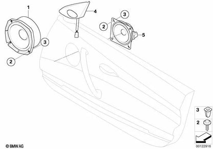 Altavoz de agudos izquierdo para BMW Z4 E85, E86 (OEM 65139143239). Original BMW.