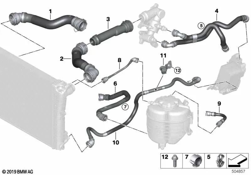 Radiator Coolant Hose for BMW 3 Series G20, G21 and 4 Series G22, G23, G26 (OEM 17128598377). Original BMW
