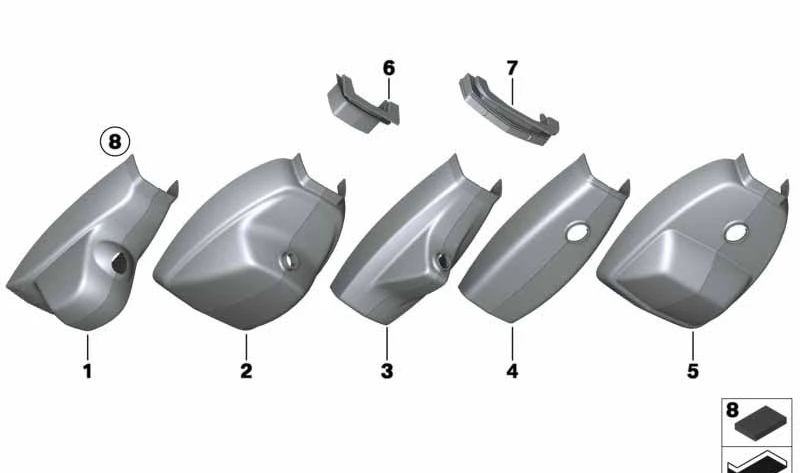 Juego de tapas base retrovisores negras OEM 51169285753 para BMW F06, F06N, F12, F12N, F13, F13N. Recambio original BMW.