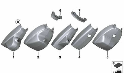 Juego de tapas base retrovisores negras OEM 51169285753 para BMW F06, F06N, F12, F12N, F13, F13N. Recambio original BMW.