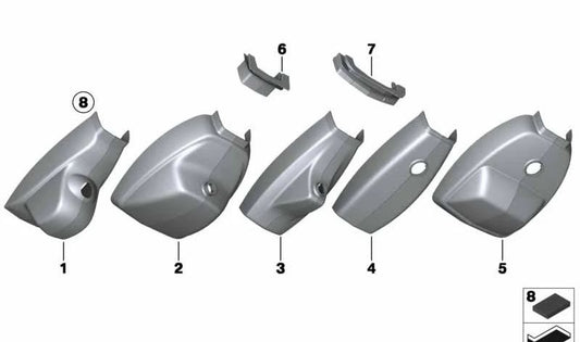 Juego de tapas base retrovisor OEM 51169177323 para BMW F07, F10, F11, F06, F12, F13, F01, F02, F04, E70, E71, E72. Original BMW.