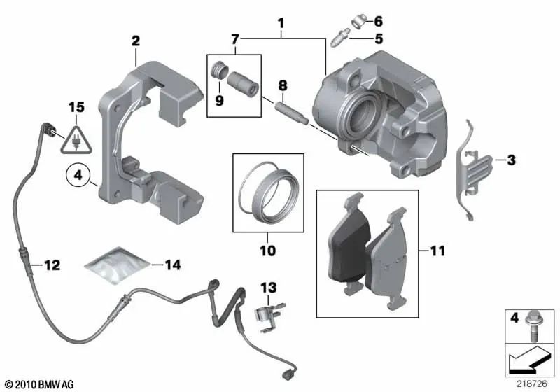Carcasa del calibrador de freno izquierdo para BMW Serie 5 F10, F11, F18 Serie 6 F06, F12, F13 (OEM 34116792689). Original BMW.