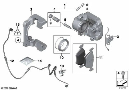 Carcasa del calibrador de freno izquierdo para BMW Serie 5 F10, F11, F18 Serie 6 F06, F12, F13 (OEM 34116792689). Original BMW.