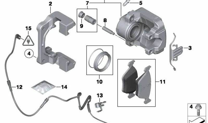 Pinza de freno delantera izquierda OEM 34116791919 para BMW F10, F10N, F11, F11N, F18, F18N. Original BMW.