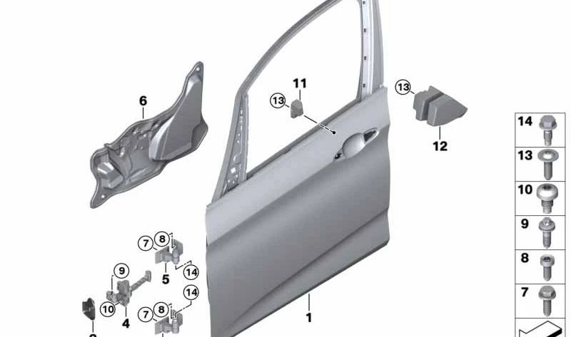 Protector lateral derecho de puerta OEM 51717297442 para BMW F45, F45N, F46, F46N. Pieza exterior de seguridad original BMW.