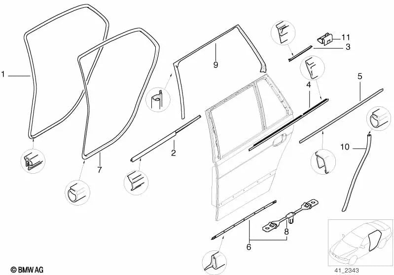 Left outer window sill seal for BMW E39 (OEM 51228189275). Original BMW
