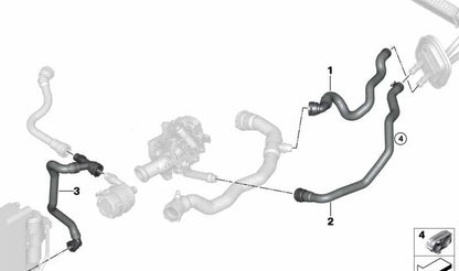Manguera retorno calefacción OEM 64219329649 para BMW F20, F21, F22, F23, F30, F31, F32, F33, F34, F36. Compatible con versiones M140i. Repuesto original BMW.