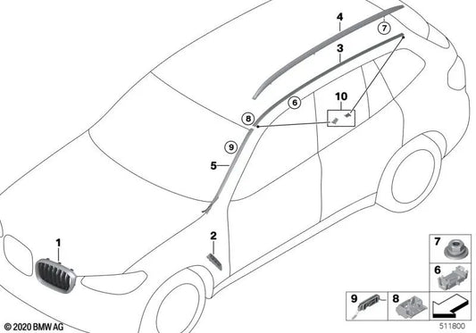 Links Frontal Decorative Grid für BMW G01, G08, G02 (OEM 51137464931). Original BMW.