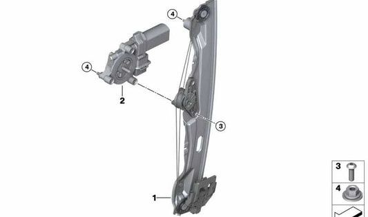 Motor elevalunas OEM 67627354889 para BMW F45, F46, F48 y MINI F54, F55. Compatible con mecanismos de elevalunas delanteros y traseros. Original BMW y MINI.