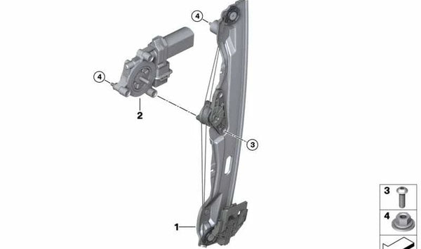 Motor elevalunas OEM 67627354889 para BMW F45, F46, F48 y MINI F54, F55. Compatible con mecanismos de elevalunas delanteros y traseros. Original BMW y MINI.