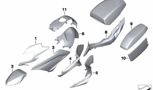 Revestimiento de faro derecho OEM 46637921836 color Glacier Silver para motos BMW R 1200 RT, R 1250 RT. Original BMW Motorrad.