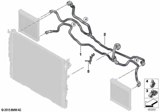 Tubo de radiador de líquido de arrefecimento remoto para BMW Série 5 G30, G30N, Série 7 G11N, G12N, Série 8 G14, G15, G16 (OEM 17129487613) BMW originais.