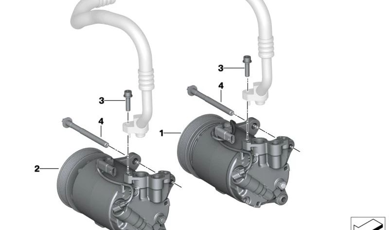 Compresseur de climatisation pour BMW 2 G42 Series, G87, série 3 G20, G21, G28, G80, G81, 4 G22 Série, G23, G26, G82, G83, X3 F97, G01, G08, X4 F98, G02, Z4 G29 ( OEM 64526994082). BMW d'origine
