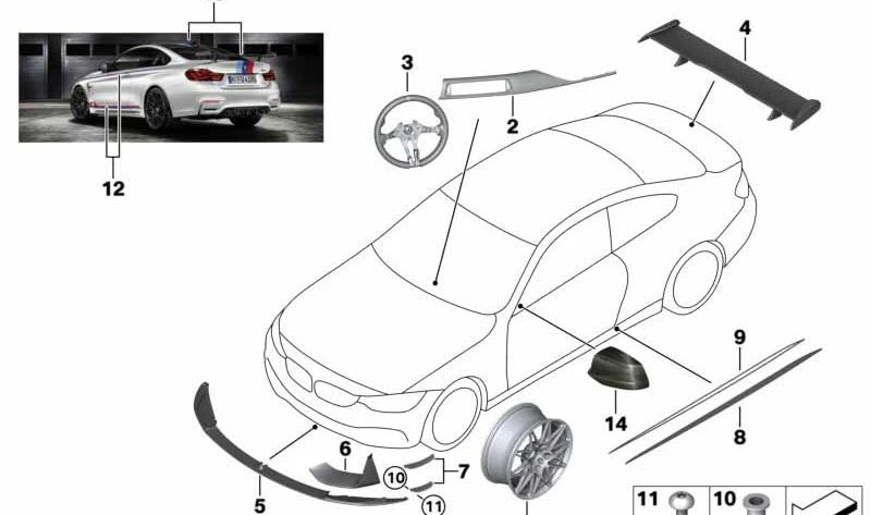 Embellecedor salpicadero lado pasajero OEM 51458075756 para BMW F82 M4 y M4 GTS. Original BMW.