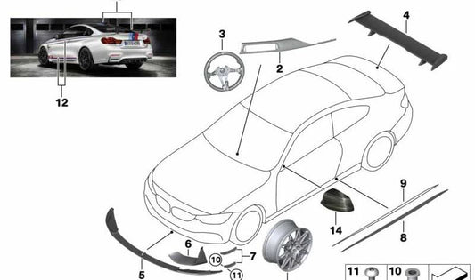 Embellecedor salpicadero lado pasajero OEM 51458075756 para BMW F82 M4 y M4 GTS. Original BMW.