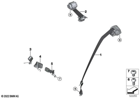Rear centre belt for BMW U06, U11, U12 (OEM 72119493878). Original BMW.