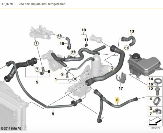 Coolant hose for BMW E60, E61, E63, E64. Original BMW.