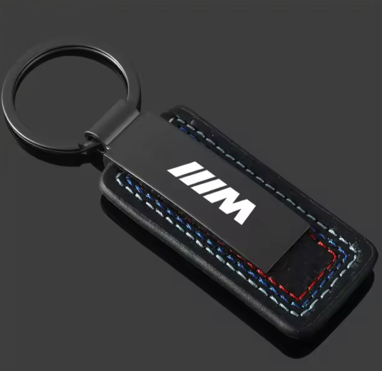 BMW M Keyring with Leather and Tricolor Stitching - Exclusive and Durable Design - Premium Accessory for BMW Fans