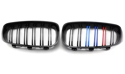 Waist bags in black with a glossy finish and M coloured lines, for BMW 3 Series GT F34 models, years 2012 to 2020